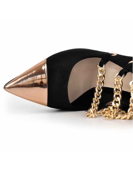 Metal Chain Pointed Toe High Boots