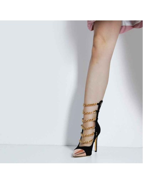 Metal Chain Pointed Toe High Boots