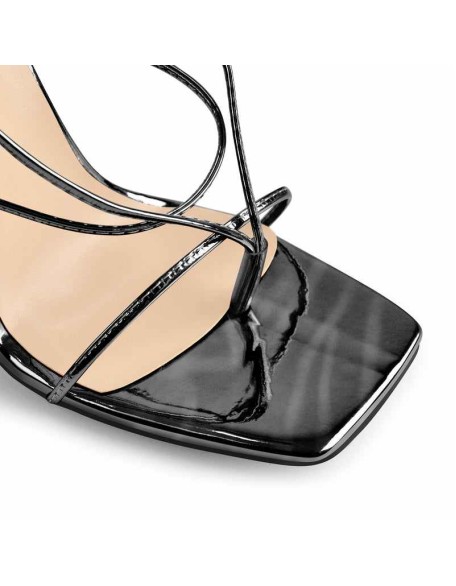 Black Square Toe Strap High Heel Stiletto Sandals