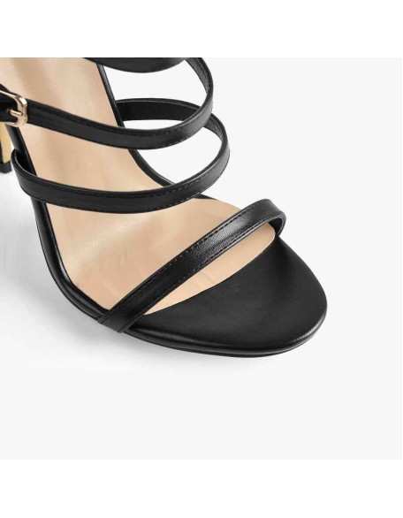 Black Gladiator Open Toe Zip High Heel Stiletto Sandals