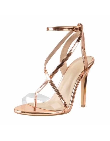 Rose Gold Patent Leather Strap High Heels Sandals