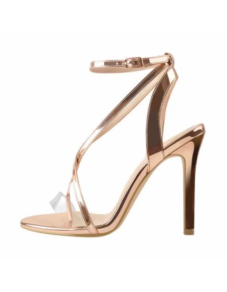 Rose Gold Patent Leather Strap High Heels Sandals