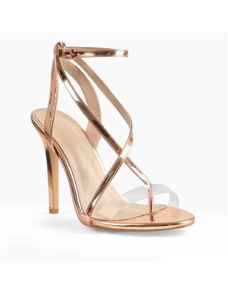 Rose Gold Patent Leather Strap High Heels Sandals
