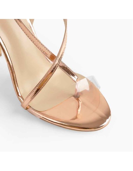 Rose Gold Patent Leather Strap High Heels Sandals