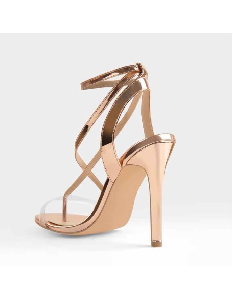Rose Gold Patent Leather Strap High Heels Sandals