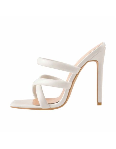 White Square Toe Matte High Heels Sandals