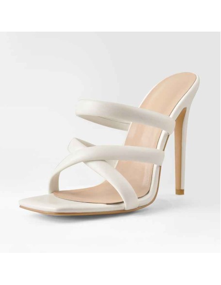 White Square Toe Matte High Heels Sandals