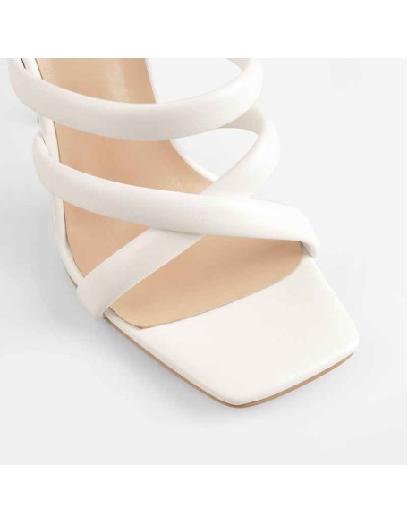 White Square Toe Matte High Heels Sandals