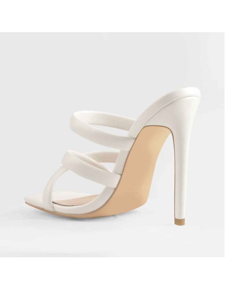 White Square Toe Matte High Heels Sandals