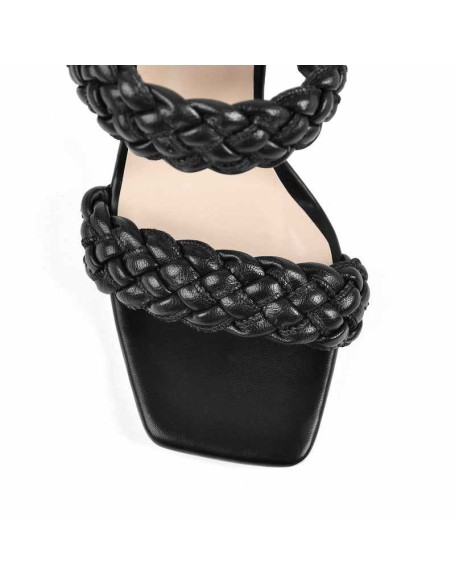 Black Open Toe Chunky High Heel Mules Sandals