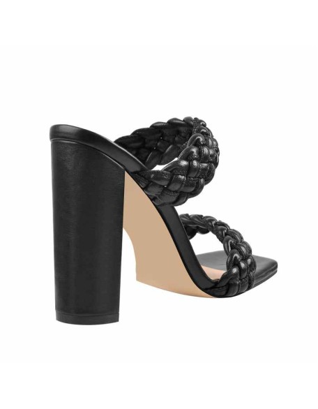 Black Open Toe Chunky High Heel Mules Sandals