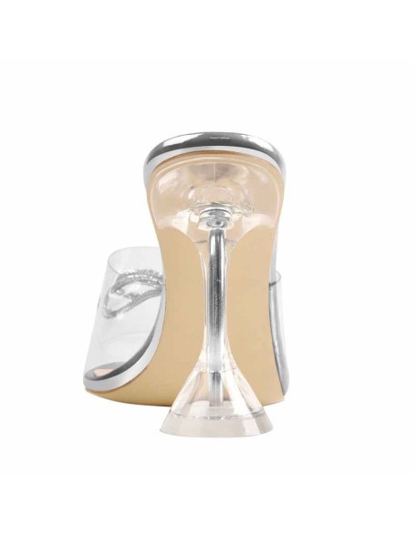 Silver Bow Transparent Clear High Heel Square Toe Sandals