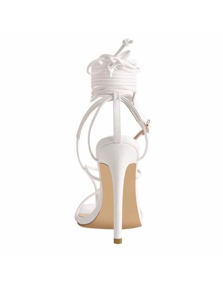 White Square Toe Ankle Strap Stiletto High Heel Sandals