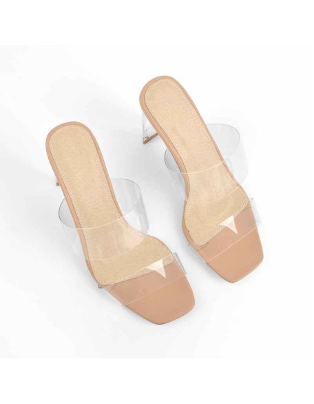 Clear Band Transparent Chunky High Heels Sandals
