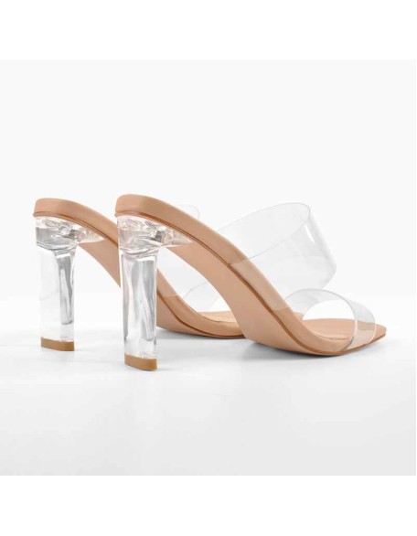 Clear Band Transparent Chunky High Heels Sandals