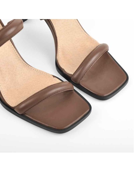 Chocolate Open Toe Chunky High Heels Sandals Mules