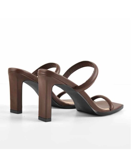 Chocolate Open Toe Chunky High Heels Sandals Mules