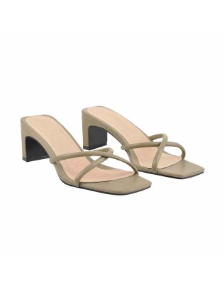 Square Toe Cross Chunky Sandals Mules