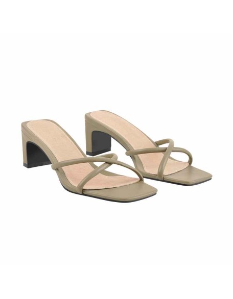Square Toe Cross Chunky Sandals Mules