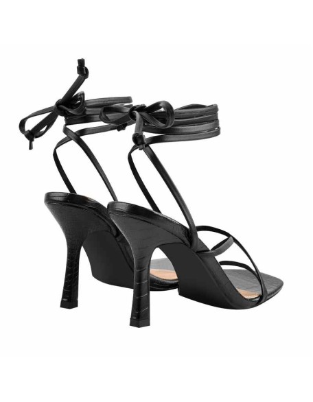 Black Strap Square Toe Stiletto Sandals