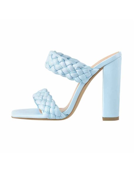Blue Open Toe Chunky High Heel Mules Sandals
