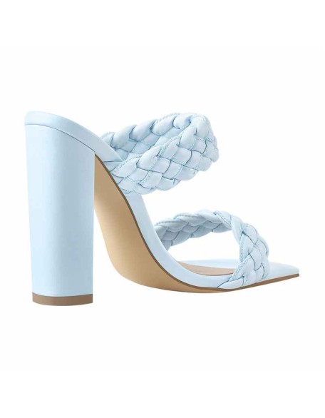 Blue Open Toe Chunky High Heel Mules Sandals