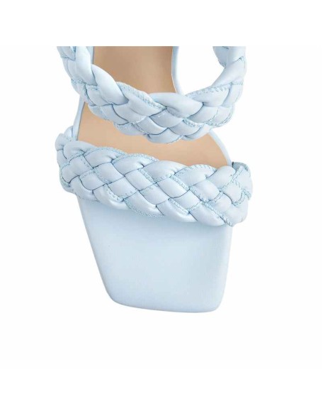 Blue Open Toe Chunky High Heel Mules Sandals