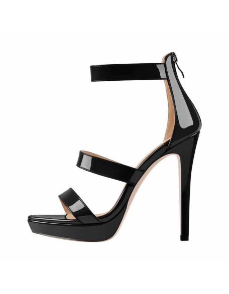 Black Ankle Zip Platform Stiletto Band Sandals