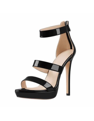 Black Ankle Zip Platform Stiletto Band Sandals