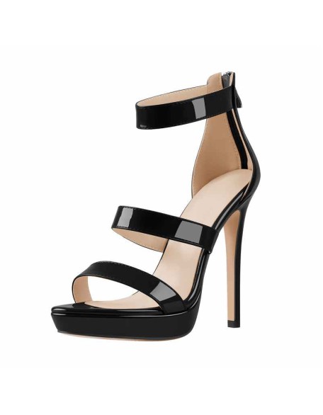 Black Ankle Zip Platform Stiletto Band Sandals