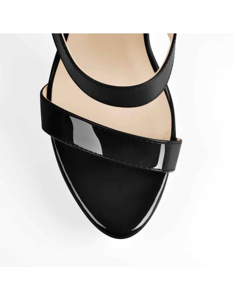 Black Ankle Zip Platform Stiletto Band Sandals
