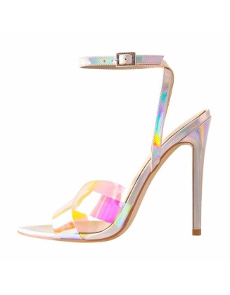 Holographic Pointed Toe Ankle Stiletto High Heel Sandals