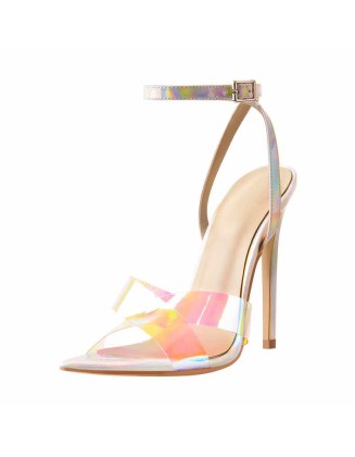 Holographic Pointed Toe Ankle Stiletto High Heel Sandals