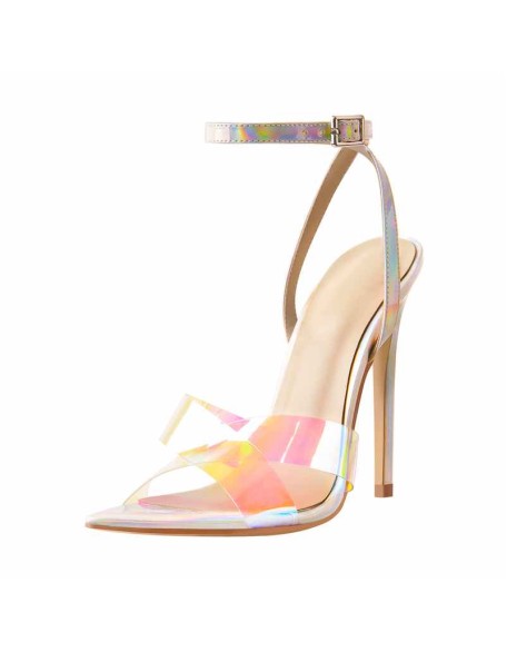 Holographic Pointed Toe Ankle Stiletto High Heel Sandals