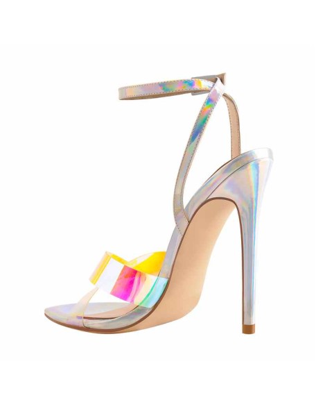 Holographic Pointed Toe Ankle Stiletto High Heel Sandals
