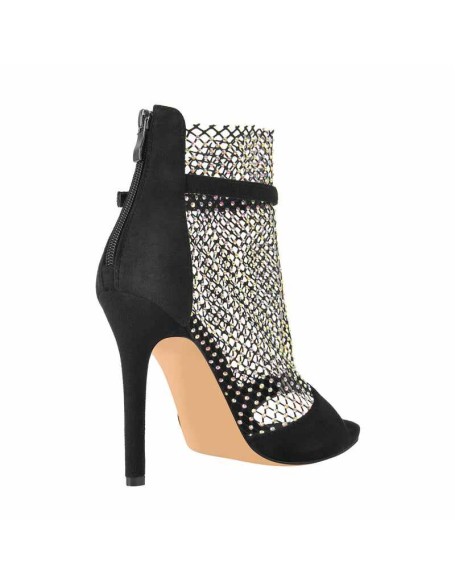 Black Peep Toe Rhinestone Grid High Heel Stiletto Sandals Boots