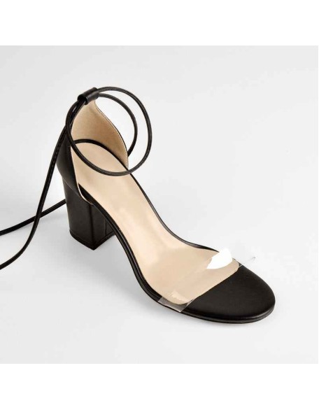 Round Toe Clear Band Strap Chunky Heels Sandals