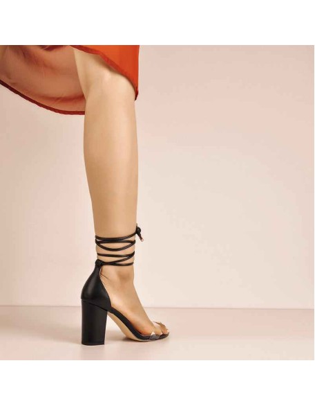 Round Toe Clear Band Strap Chunky Heels Sandals