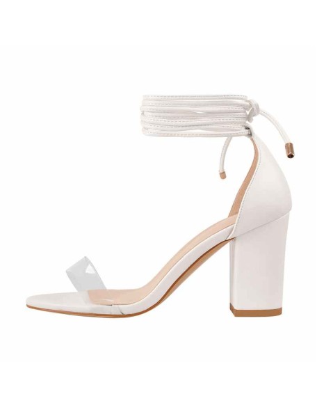 Round Toe Clear Band Strap Chunky Heels Sandals