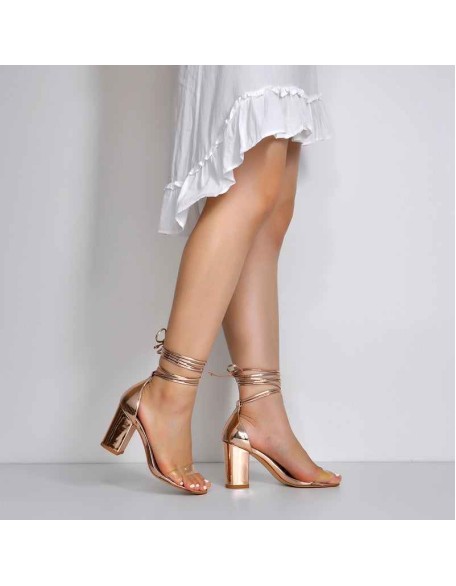 Round Toe Clear Band Strap Chunky Heels Sandals