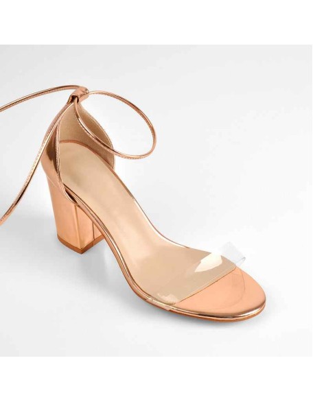 Round Toe Clear Band Strap Chunky Heels Sandals