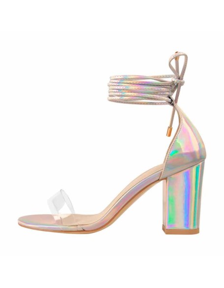 Round Toe Clear Band Strap Chunky Heels Sandals