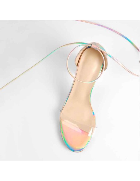 Round Toe Clear Band Strap Chunky Heels Sandals
