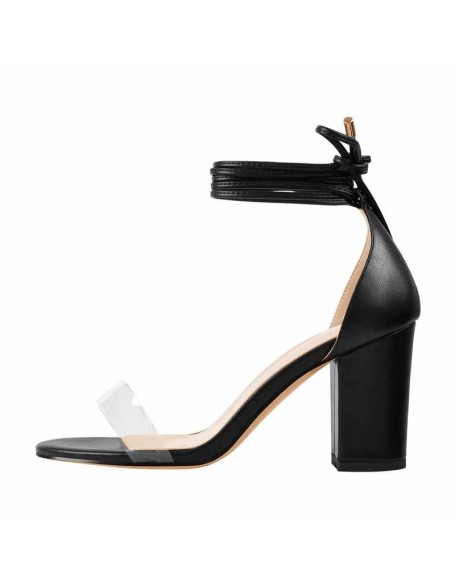Round Toe Clear Band Strap Chunky Heels Sandals