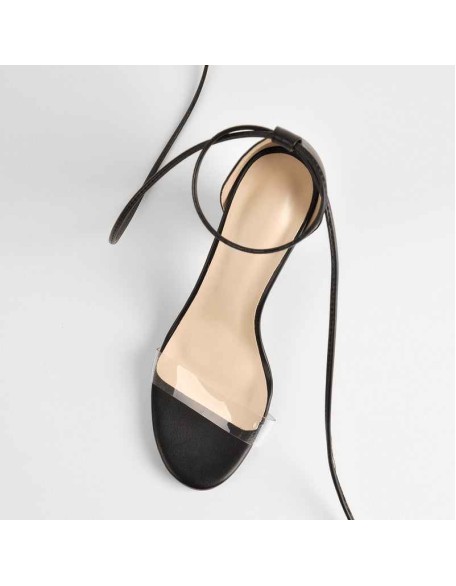 Round Toe Clear Band Strap Chunky Heels Sandals