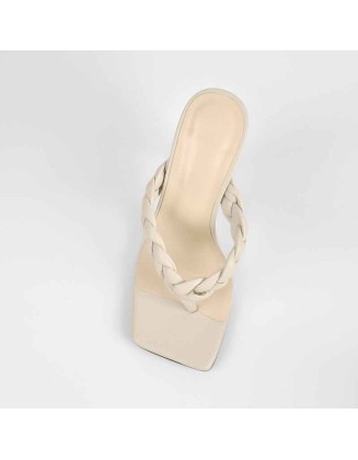 Square Toe Beige Clear High Heel Slipper Sandals