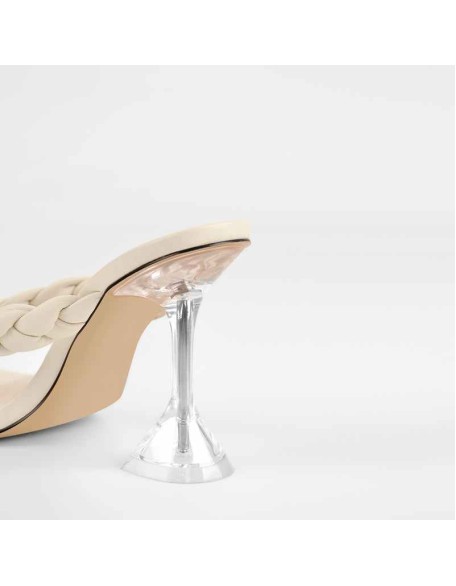 Square Toe Beige Clear High Heel Slipper Sandals