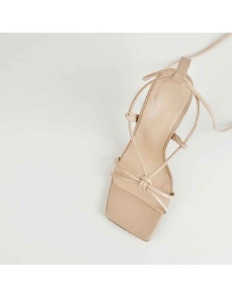 Beige Open Toe Strap Tapered High Heel Sandals