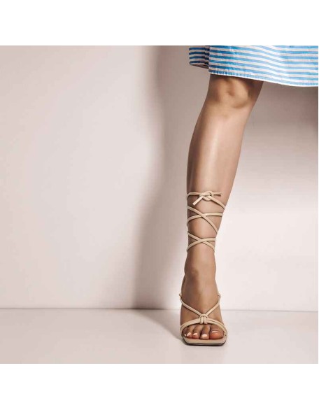 Beige Open Toe Strap Tapered High Heel Sandals
