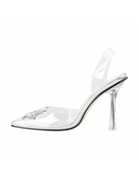Silver Sun Pointed Toe Clear Stiletto High Heel Sandals